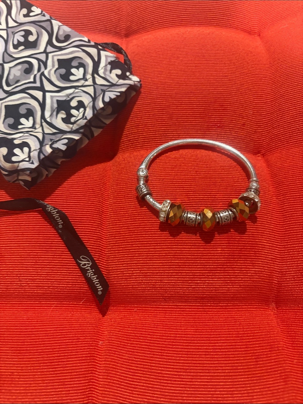 Brighton magnetic charm Bangle Bracelet with Amber and clear Crystal charms